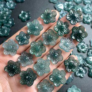 5-pieces Natural Grade A Blue Water Jadeite Cherry Blossom Button Charm Bead