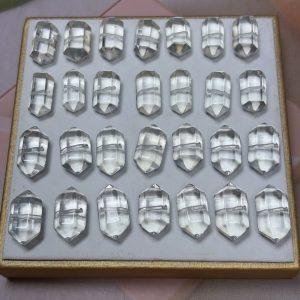 5-pieces Natural Grade A Clear Quartz Double-terminated Point Spacer Bead