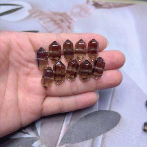 5-pieces Natural Grade A Smoky Quartz Double-terminated Faceted Columnar Spacer Bead