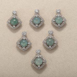 Natural Jadeite Square Shape Pendant with S925 Sterling Silver Set
