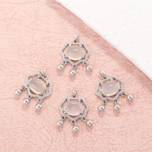 Natural White Agate Ruyi Flower Shape Pendant with S925 Sterling Silver Set