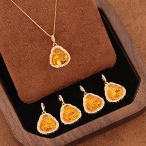Natural Citrine Laughing Maitreya Buddha Pendant with S925 Sterling Silver Set