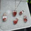 Natural Red Phantom Quartz Double-Terminated Prism Pendant with S925 Sterling Silver Clasp