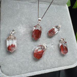 Natural Red Phantom Quartz Double-Terminated Prism Pendant with S925 Sterling Silver Clasp