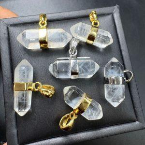 Natural Blue Needle Quartz Double-Terminated Prism Pendant with S925 Sterling Silver Clasp
