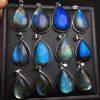 Natural Iridescent Labradorite Teardrop Pendant with S925 Sterling Silver Set