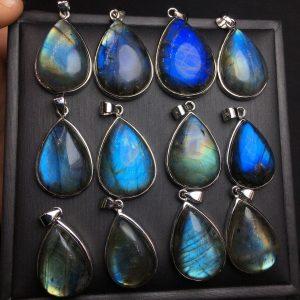 Natural Iridescent Labradorite Teardrop Pendant with S925 Sterling Silver Set