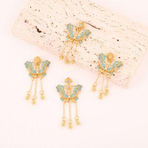 Gold Plated S925 Sterling Silver Enamel Butterfly Tassel Pendant