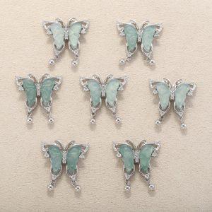 Natural Blue Water Jadeite Butterfly Pendant with S925 Sterling Silver Set
