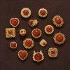 Natural Nanhong Red Agate Flower Heart Bead with Gold Plated S925 Silver Bezel Set
