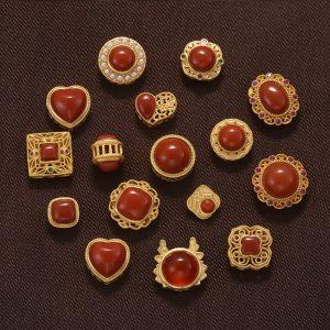 Natural Nanhong Red Agate Flower Heart Bead with Gold Plated S925 Silver Bezel Set