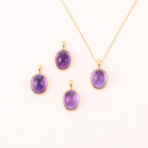 Natural Amethyst Oval Pendant with Gold Plated S925 Sterling Silver Set