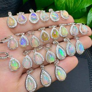 Natural Color Opal Teardrop Pendant with S925 Sterling Silver Set