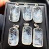 High Clarity Natural Blue Needle Quartz Rectangle Pendant with S925 Sterling Silver Set