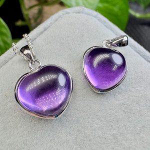 Natural Amethyst Heart Pendant with S925 Sterling Silver Set