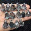 Natural Black Silver Rutilated Quartz Freeform Faceted Pendant with S925 Sterling Silver Set