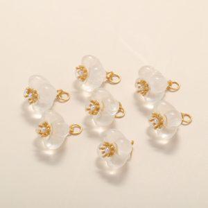 Natural Clear Quartz Flower Charm with Gold Plated S925 Sterling Silver Clasp