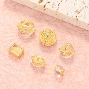 Natural Clear Quartz Flower Multi Shapes Bead with Gold Plated S925 Silver Bezel Set
