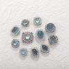 Natural Aquamarine Flower Multi Shapes Bead with Gold Plated S925 Silver Bezel Set