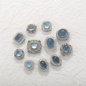 Natural Aquamarine Flower Multi Shapes Bead with Gold Plated S925 Silver Bezel Set
