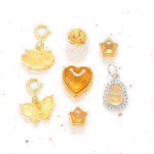 Natural Yellow Tone Gemstone Flower Multi Shapes Charm Bead with Gold Plated S925 Silver Bezel Set