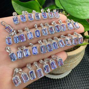 Natural Tanzanite Faceted Rectangular Pendant with S925 Sterling Silver Set