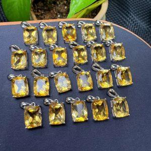 Natural Citrine Faceted Rectangular Pendant with S925 Sterling Silver Set