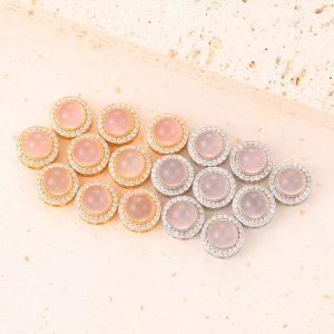 Natural Pink Agate Round Bead with Gold Plated S925 Silver Bezel Set
