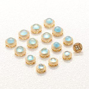 Natural Aquamarine Round Bead with Gold Plated S925 Silver Bezel Set