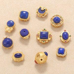 Natural Lapis Lazuli Flower Multi Shapes Bead with Gold Plated S925 Silver Bezel Set