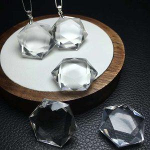 Natural Clear Quartz Facted Hexagram Pendant With S925 Sterling Silver Clasp