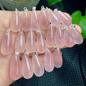 Natural Rose Quartz Teardrop Pendant with S925 Sterling Silver Clasp