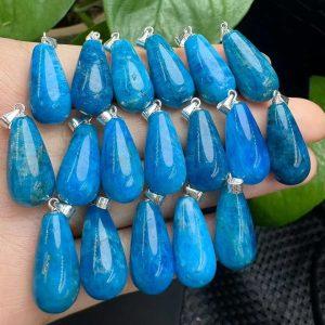 Natural Blue Apatite Teardrop Pendant with S925 Sterling Silver Clasp