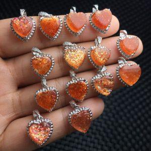 Natural Golden Sunstone Heart‑Shaped Pendant With S925 Sterling Silver Bezel Set