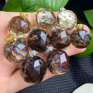 Natural Smoky Citrine Faceted Sphere Pendant with S925 Sterling Silver Clasp
