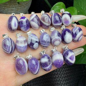 Natural Purple Agate Oval Pendant with S925 Sterling Silver Clasp