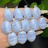 Natural Blue Lace Agate Oval Pendant with S925 Sterling Silver Clasp