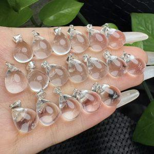 Natural Clear Quartz Teardrop Pendant with S925 Sterling Silver Clasp