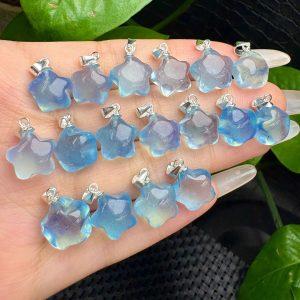 Natural Aquamarine Star Pendant with S925 Sterling Silver Clasp