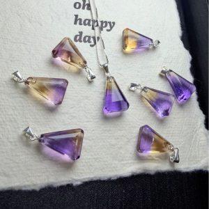 Natural Ametrine Triangle Pendant with S925 Sterling Silver Clasp