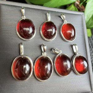 Natural Garnet Oval Pendant With S925 Sterling Silver Bezel Set