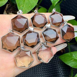 Natural Smoky Quartz Hexagram Faceted Pendant with S925 Sterling Silver Setting