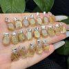 Natural Gold Rutilated Quartz Rectangular Pendant with S925 Sterling Silver Clasp