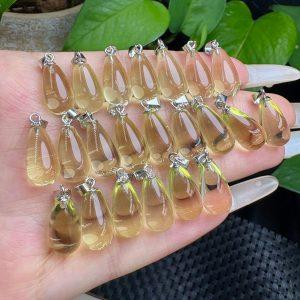 Natural Citrine Teardrop Pendant with S925 Sterling Silver Clasp