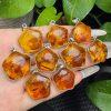 Natural Floral Amber Five-Pointed Star Pendant with S925 Sterling Silver Setting