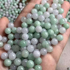5 / 10 pcs Natural Type A Icy White And Green Jadeite Round Bead