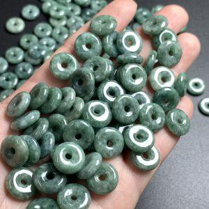 20 / 50 pcs Natural Type A Oily Green Jadeite Donut Pingan Knot Bead