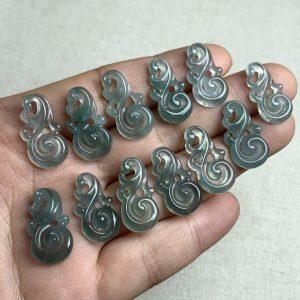 2 pcs Natural Blue Water Jadeite Hollow Musical Note Flower Charm Bead