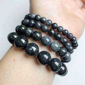 6 -13 mm Type A Natural Ink Jadeite Round Beaded Bracelet