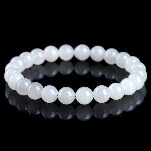 8mm High Quality Natural White Nephrite Round Bead Bracelet